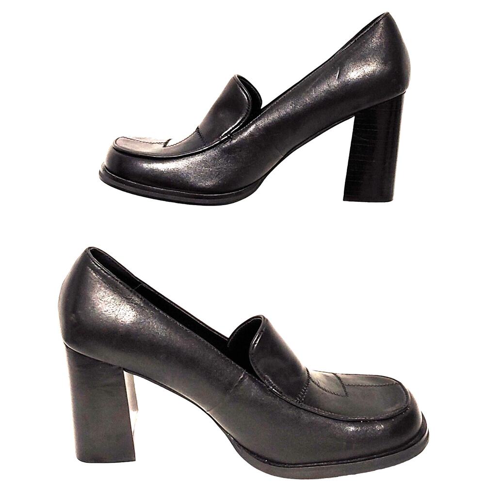 Elegant Black Leather Women's Heels
